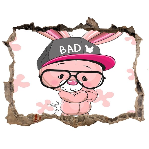 Sticker buco nel muro Coniglio con il cappello