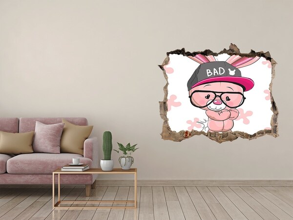 Sticker buco nel muro Coniglio con il cappello
