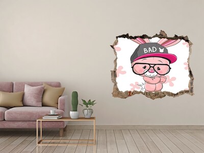 Sticker buco nel muro Coniglio con il cappello