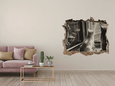 Sticker buco nel muro Gatti alla finestra