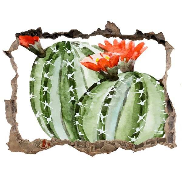 Sticker buco nel muro Un cactus con un fiore in un buco nel muro