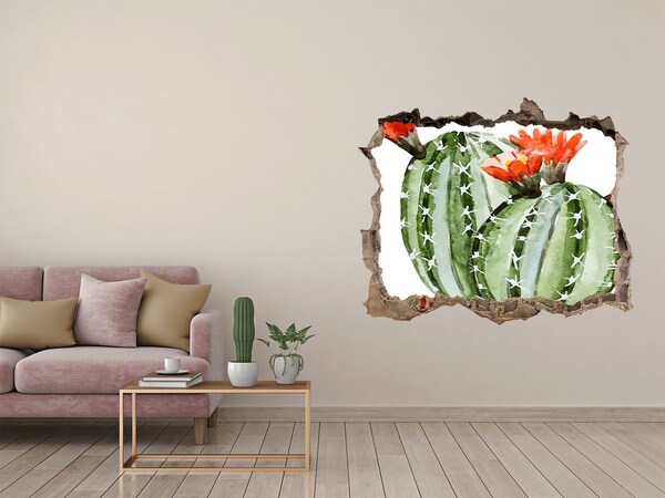 Sticker buco nel muro Un cactus con un fiore in un buco nel muro