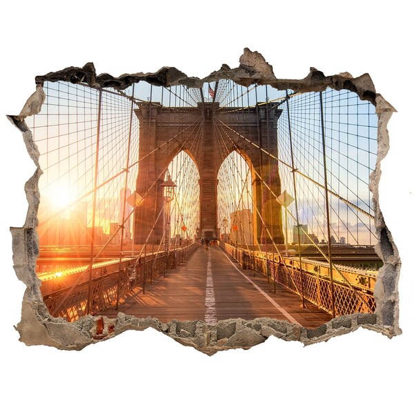 Sticker buco nel muro Ponte di Brooklyn al tramonto