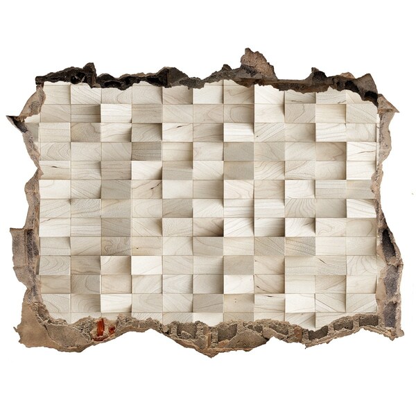 Finto buco nel muro 3D Un muro danneggiato con un mosaico di legno.