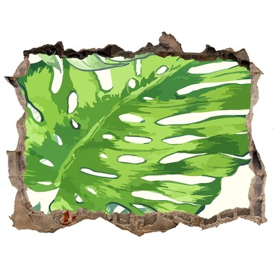 Finto buco nel muro 3D Monstera verde in una buca di cemento