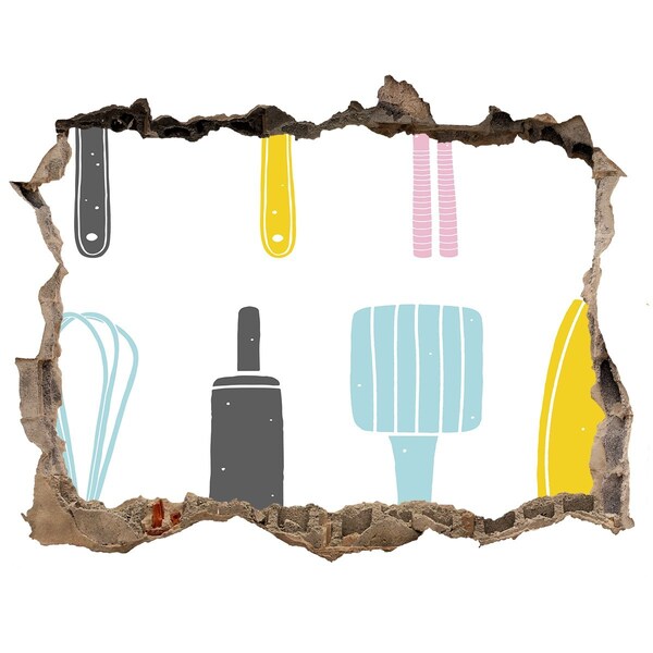 Adesivo buco nel muro Utensili da cucina in un buco nel muro