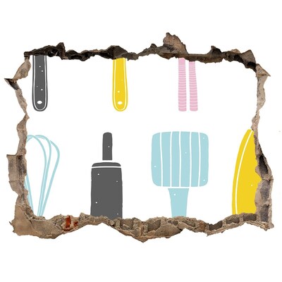 Adesivo buco nel muro Utensili da cucina in un buco nel muro