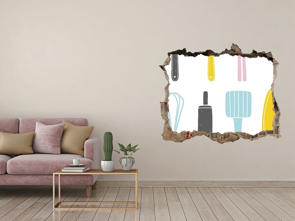 Adesivo buco nel muro Utensili da cucina in un buco nel muro