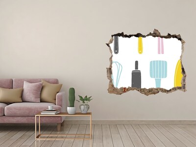 Adesivo buco nel muro Utensili da cucina in un buco nel muro