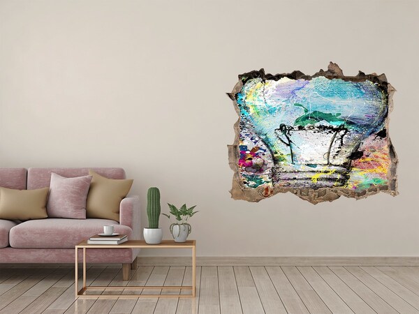 Adesivo buco nel muro Un muro danneggiato con una lampada