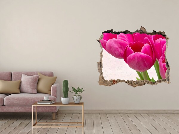 Finto buco nel muro 3D Fiori di colore rosa