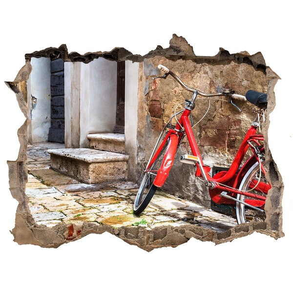 Finto buco nel muro 3D Una bicicletta rossa in una strada affascinante