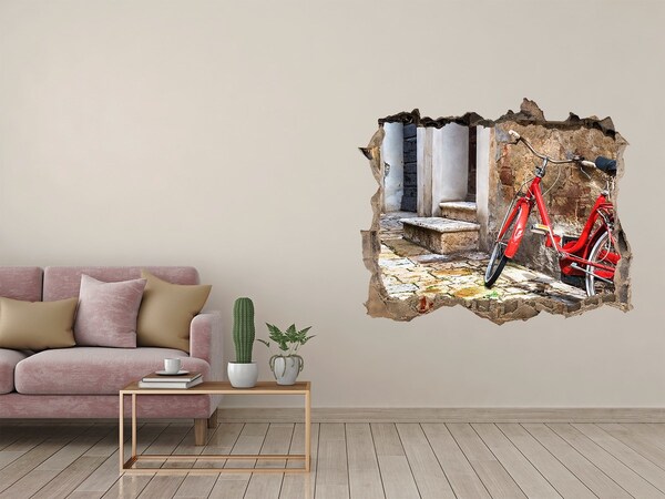 Finto buco nel muro 3D Una bicicletta rossa in una strada affascinante