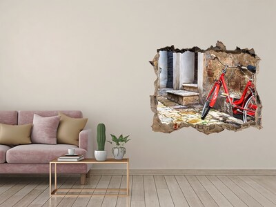 Finto buco nel muro 3D Una bicicletta rossa in una strada affascinante