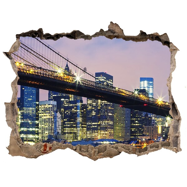 Sticker buco nel muro Ponte di Brooklyn di notte