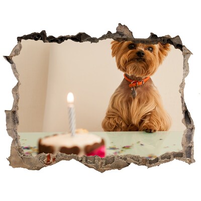 Sticker buco nel muro Cane di compleanno con torta