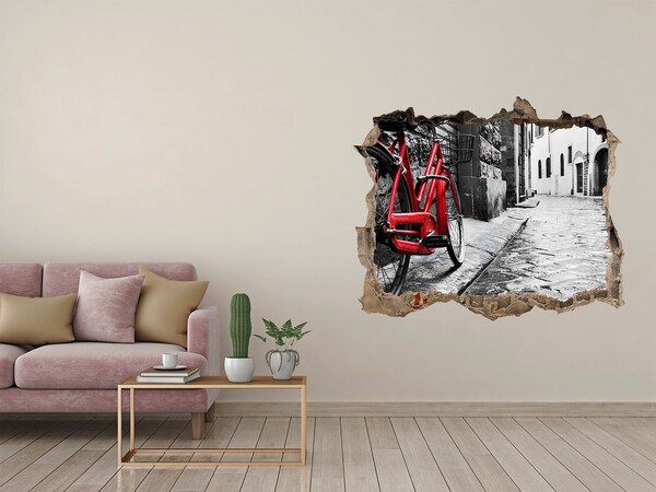 Sticker buco nel muro Una bicicletta rossa in una strada affascinante