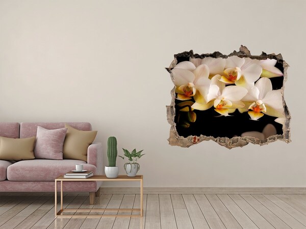 Sticker buco nel muro Fiori di orchidea tra le rovine