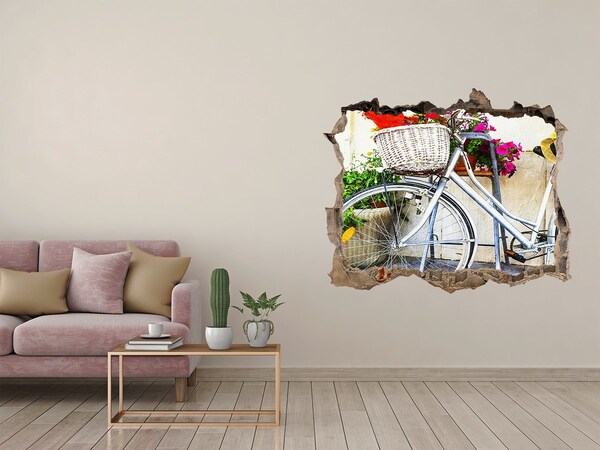 Finto buco nel muro 3D Una bicicletta in un contesto floreale