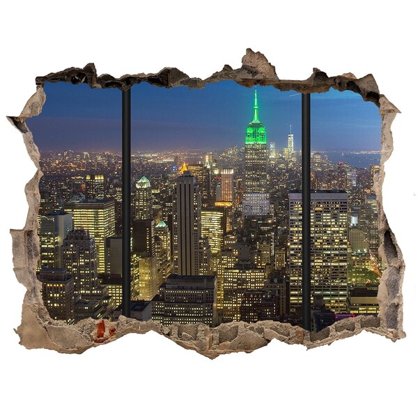 Sticker buco nel muro New York di notte