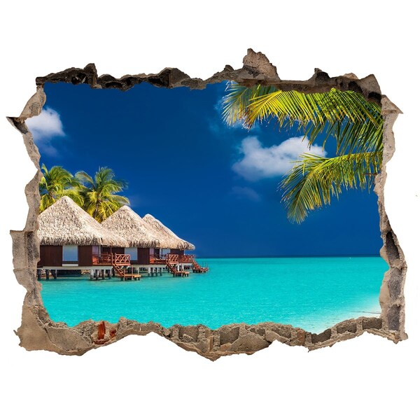 Finto buco nel muro 3D Un'oasi tropicale sull'acqua