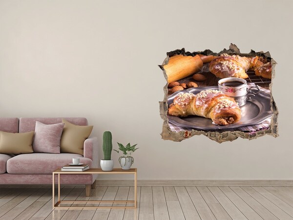 Sticker buco nel muro Deliziosi croissant con caffè