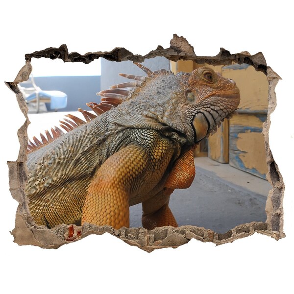 Finto buco nel muro 3D Iguana in un muro danneggiato