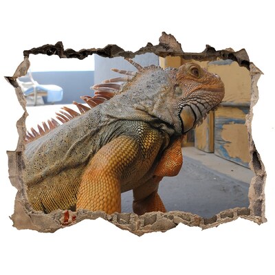 Finto buco nel muro 3D Iguana in un muro danneggiato