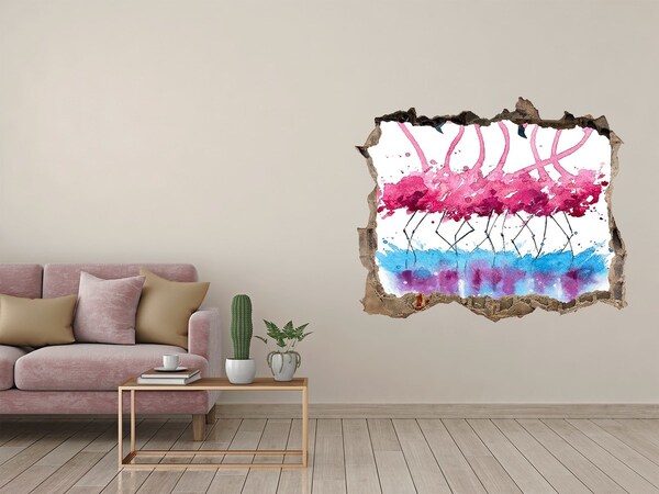 Adesivo buco nel muro Fenicotteri in acqua colorata