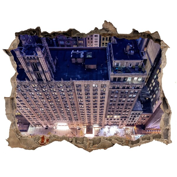 Finto buco nel muro 3D Vista notturna della città dall'alto.