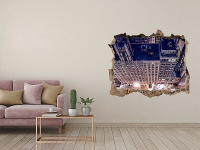 Finto buco nel muro 3D Vista notturna della città dall'alto.