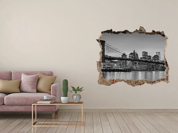 Finto buco nel muro 3D Una veduta della città in bianco e nero