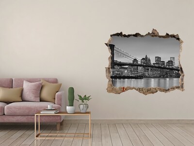Finto buco nel muro 3D Una veduta della città in bianco e nero