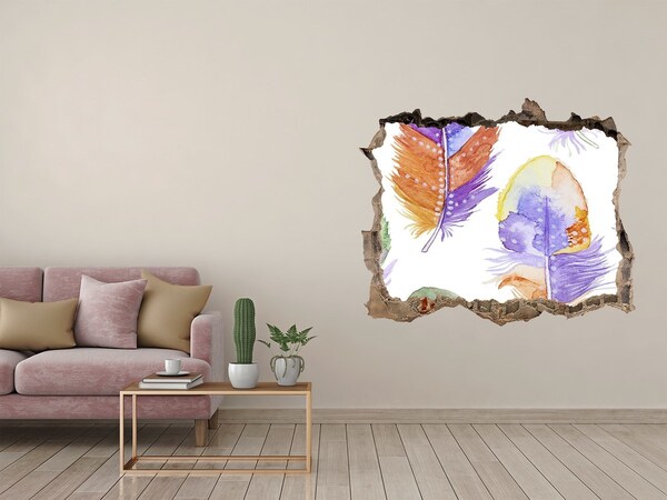 Sticker buco nel muro Piume colorate sullo sfondo del muro