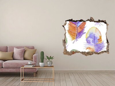 Sticker buco nel muro Piume colorate sullo sfondo del muro