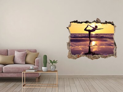 Finto buco nel muro 3D Yoga sulla spiaggia al tramonto