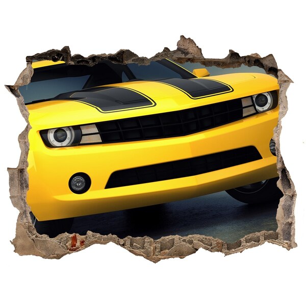 Finto buco nel muro 3D Un muro in rovina con un'auto gialla