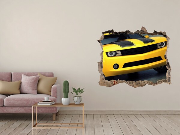 Finto buco nel muro 3D Un muro in rovina con un'auto gialla