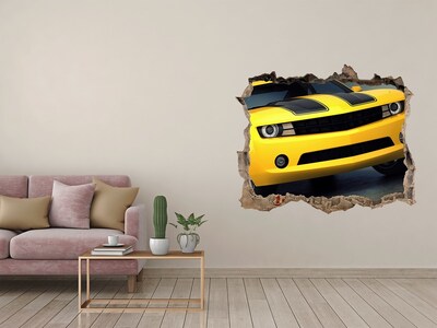 Finto buco nel muro 3D Un muro in rovina con un'auto gialla