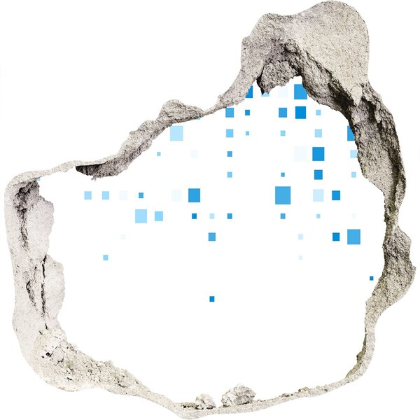 Finto buco nel muro 3D Un muro danneggiato con quadrati blu