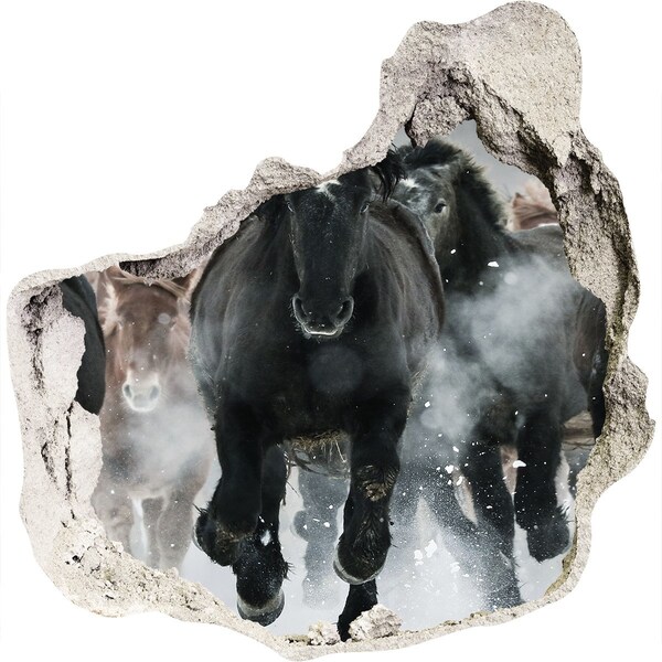 Adesivo effetto buco nel muro Cavalli che galoppano attraverso il muro