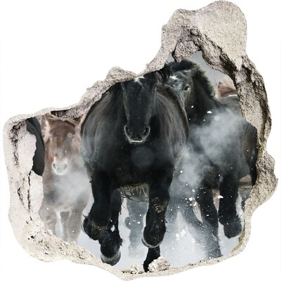 Adesivo effetto buco nel muro Cavalli che galoppano attraverso il muro