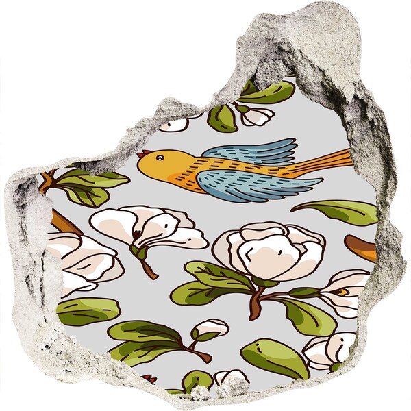 Finto buco nel muro 3D Paradiso fiorito con un uccello