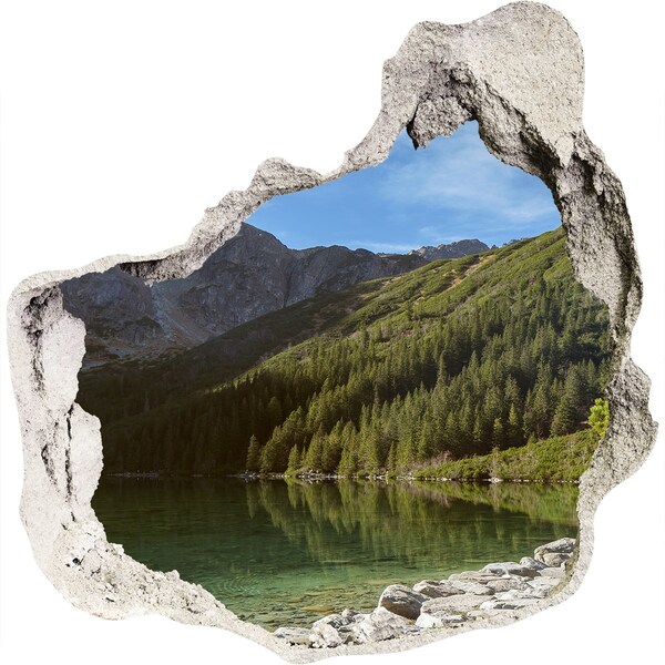Trompe l'oeil buco nel muro Lago di montagna nella valle