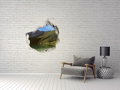 Trompe l'oeil buco nel muro Lago di montagna nella valle