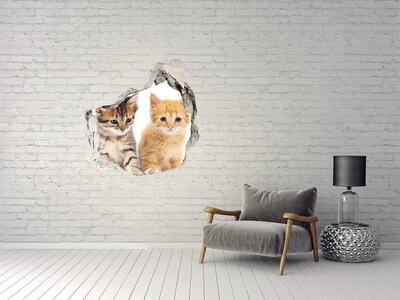Trompe l'oeil buco nel muro Amici gatti dietro il buco