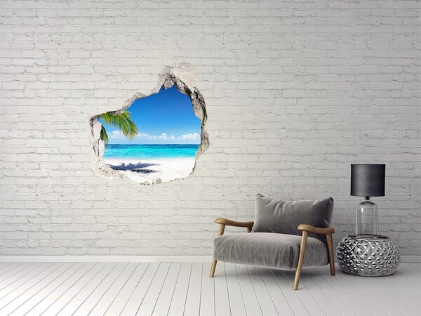 Trompe l'oeil buco nel muro Spiaggia tropicale con palme