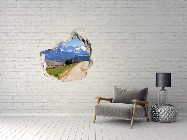 Trompe l'oeil buco nel muro Paesaggio montano dietro il buco nel muro