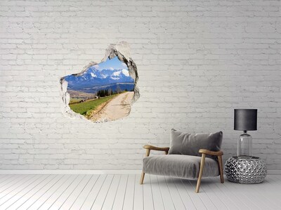 Trompe l'oeil buco nel muro Paesaggio montano dietro il buco nel muro