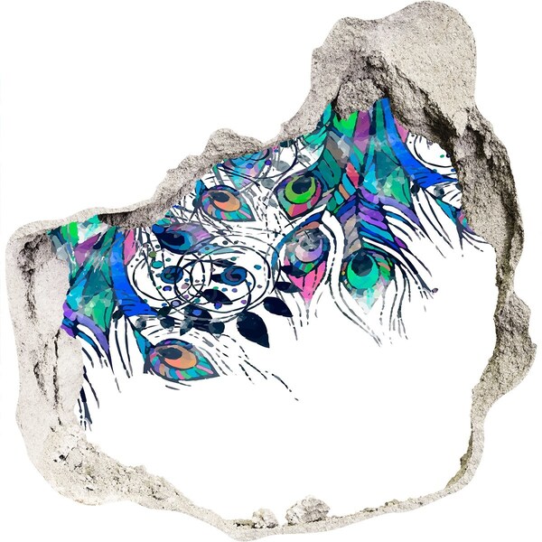 Trompe l'oeil buco nel muro Piume colorate in un buco nel muro